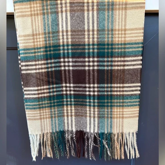 TZ Promise - Cashmere Feel Scarf / Teal, Brown, Cream Tartan - NWT - Picture 4 of 4